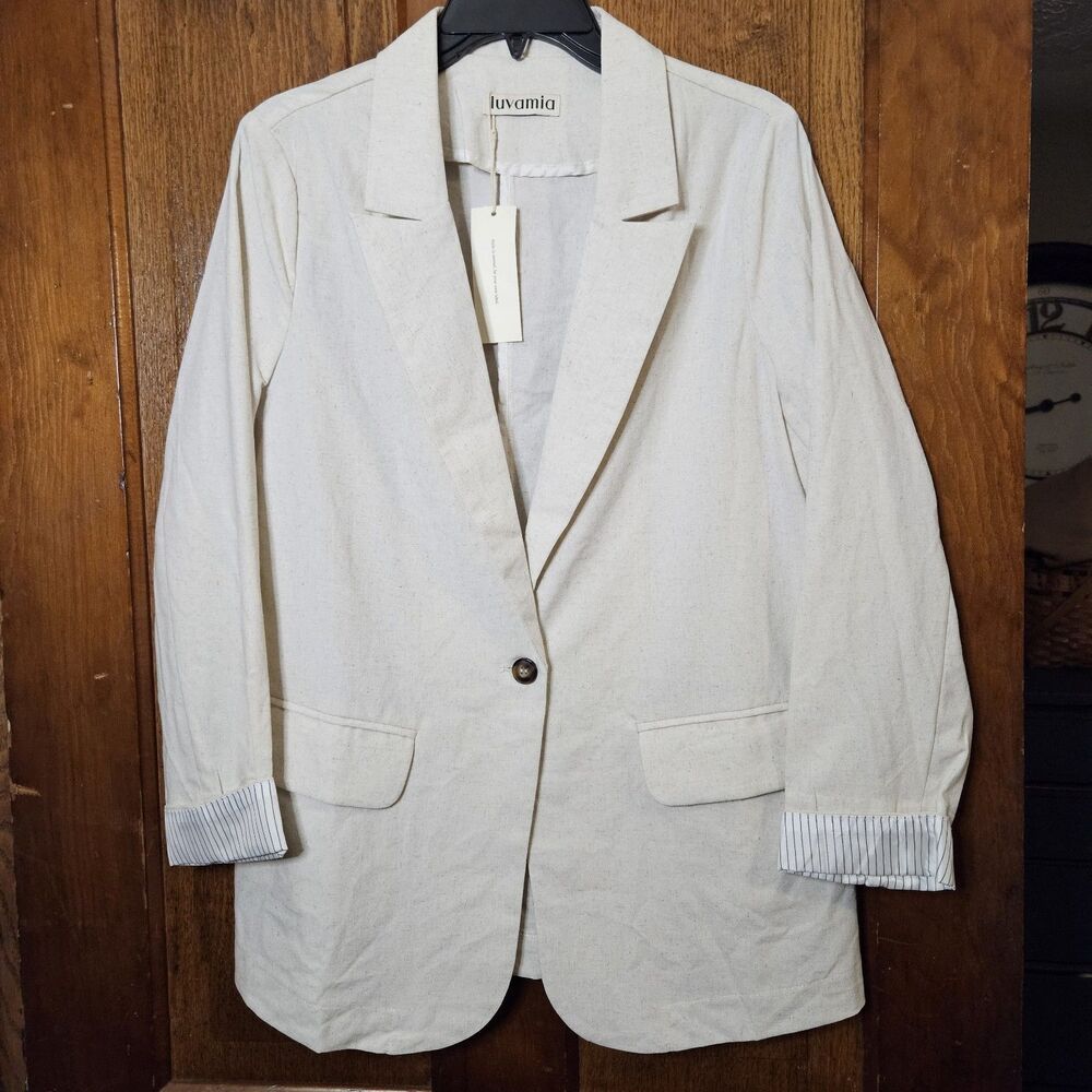 Luvamia Blazer Womens M Linen Tan Apricot Business‎ Casual Dressy Work New
